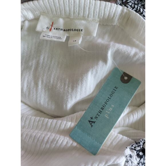Anthropologie Ruffle-Sleeve Black & White Eyelet Top - New - 1X - Picture 5 of 7
